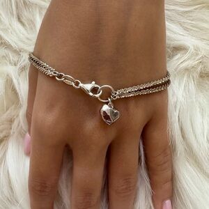 Milor 925 Silver Multi-Chain Bracelet with Heart Charm